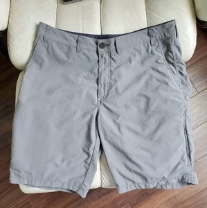 Exoficcio grey flat front shorts, size 34